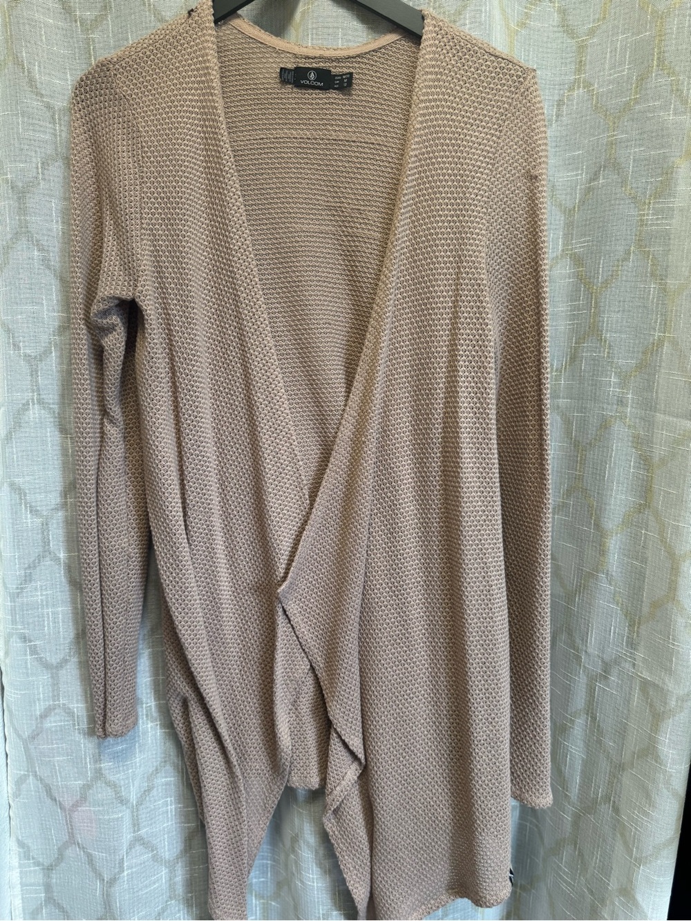 Volcom Women's Taupe Draped Open-Front Cardigan